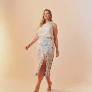 Saia Midi Ajuste Fenda Azul